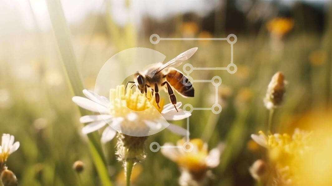 Intra Συλλεκτικό Ξύλινο Παζλ Plywood  4mm - Μέλισσα σε κίτρινα λουλούδια στο ανοιχτό πεδίο Σε Ξύλινο Κουτί - Διαστάσεις: 10x10 cm – 25 κομμάτια