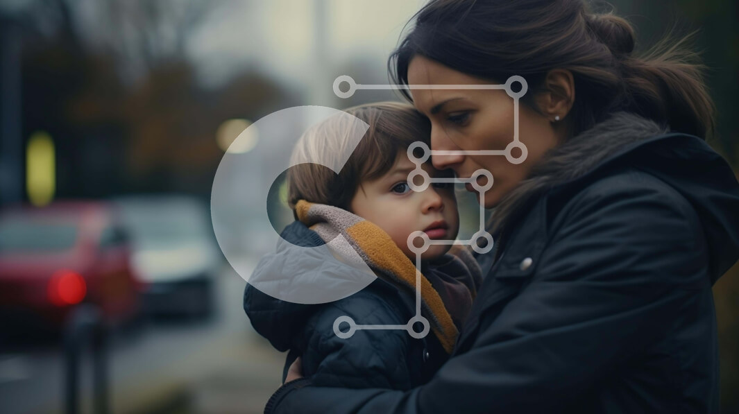 Intra Συλλεκτικό Ξύλινο Παζλ Plywood  4mm - Μητέρα και γιος που περπατούν στον δρόμο Σε Ξύλινο Κουτί - Διαστάσεις Puzzle: 10x10 cm – 25 κομμάτια