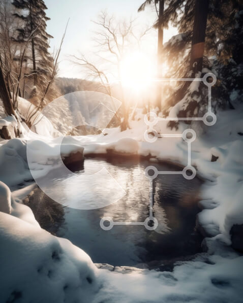 Intra Συλλεκτικό Ξύλινο Παζλ Plywood  4mm - Όμορφο χειμερινό τοπίο με μια μικρή λίμνη στο χιονισμένο δάσος Σε Ξύλινο Κουτί - Διαστάσεις: 10x10 cm – 25 κομμάτια