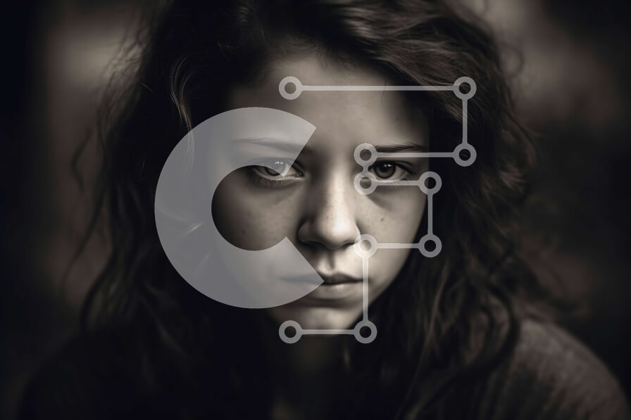 Intra Συλλεκτικό Ξύλινο Παζλ Plywood  4mm - Σοβαρή νεαρή γυναίκα με μακριά σγουρά μαλλιά Σε Ξύλινο Κουτί - Διαστάσεις Puzzle: 10x10 cm – 25 κομμάτια