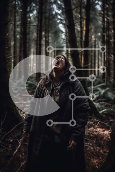 Σετ των 2 Intra Συλλεκτικό Ξύλινο Παζλ Plywood  4mm - Μυστηριώδης εικόνα μιας γυναίκας σε ένα σκοτεινό δάσος Σε Ξύλινο Κουτί - Διαστάσεις: 10x10 cm – 25 κομμάτια