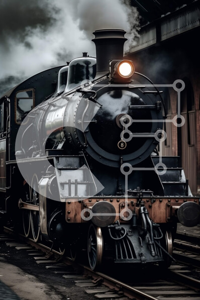 Intra Συλλεκτικό Ξύλινο Παζλ Plywood  4mm - Vintage εικόνα μιας ατμομηχανής μπροστά από έναν σταθμό Σε Ξύλινο Κουτί - Διαστάσεις Puzzle: 10x10 cm – 25 κομμάτια