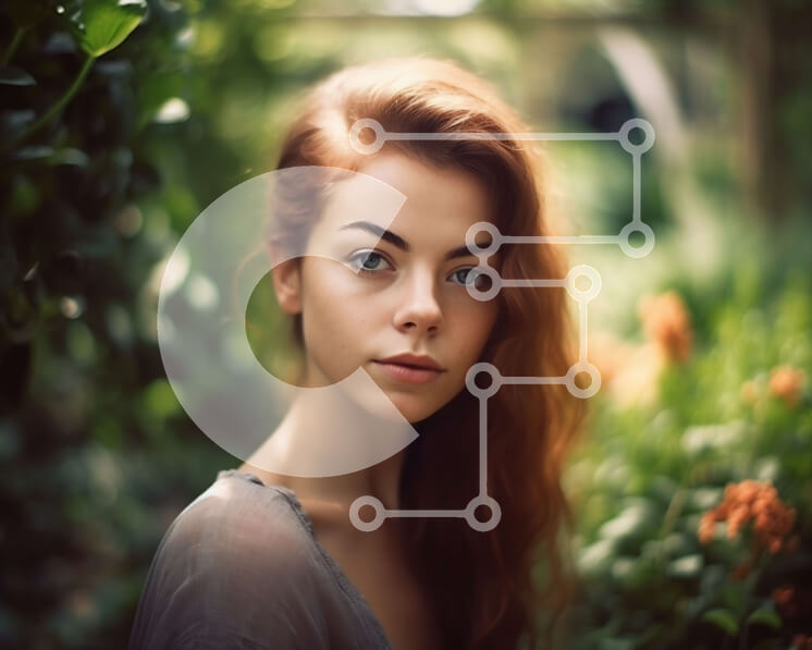 Σετ των 2 Intra Συλλεκτικό Ξύλινο Παζλ Plywood  4mm - Όμορφη νεαρή γυναίκα με κόκκινα μαλλιά σε έναν κήπο με λουλούδια Σε Ξύλινο Κουτί - Διαστάσεις: 10x10 cm – 25 κομμάτια