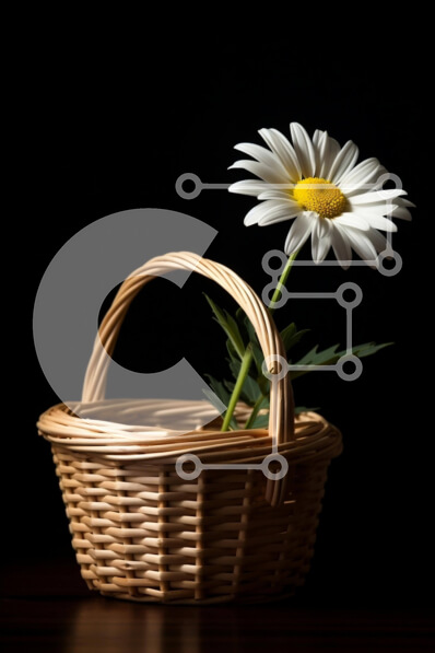 Σετ των 2 Intra Συλλεκτικό Ξύλινο Παζλ Plywood  4mm - Λευκή Μαργαρίτα σε υφαντό καλάθι από ρατάν σε ξύλινο τραπέζι Σε Ξύλινο Κουτί - Διαστάσεις: 10x10 cm – 25 κομμάτια