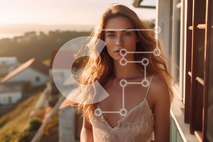 Intra Συλλεκτικό Ξύλινο Παζλ Plywood  4mm - Εκπληκτική εικόνα μιας γυναίκας με λευκό φόρεμα σε ένα μπαλκόνι στο ηλιοβασίλεμα Σε Ξύλινο Κουτί - Διαστάσεις Puzzle: 10x10 cm – 25 κομμάτια