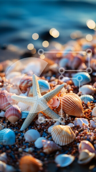 Σετ των 2 Intra Συλλεκτικό Ξύλινο Παζλ Plywood  4mm - Πολύχρωμα κοχύλια στην αμμώδη παραλία στο ηλιοβασίλεμα Σε Ξύλινο Κουτί - Διαστάσεις: 10x10 cm – 25 κομμάτια