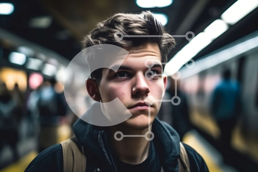 Intra Συλλεκτικό Ξύλινο Παζλ Plywood  4mm - Νεαρός άνδρας με σοβαρή έκφραση στην πλατφόρμα του μετρό Σε Ξύλινο Κουτί - Διαστάσεις Puzzle: 10x10 cm – 25 κομμάτια