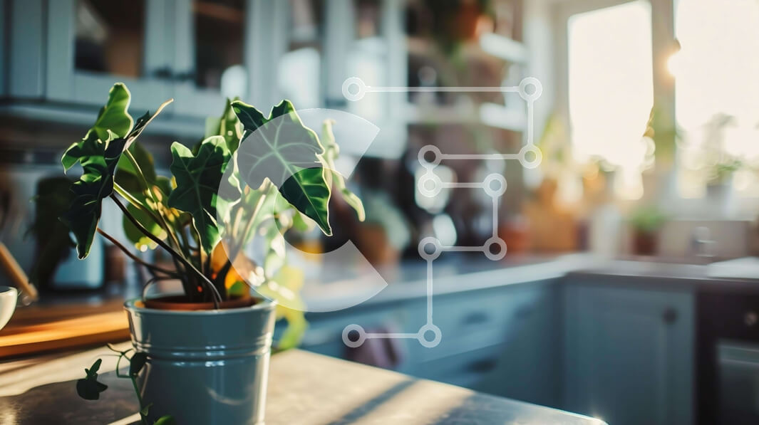 Intra Συλλεκτικό Ξύλινο Παζλ Plywood  4mm - Καλοσυντηρημένη κουζίνα με φυτό εσωτερικού χώρου Σε Ξύλινο Κουτί - Διαστάσεις Puzzle: 10x10 cm – 25 κομμάτια