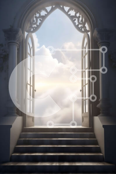 Intra Συλλεκτικό Ξύλινο Παζλ Plywood  4mm - Σκάλα που οδηγεί στον όμορφο συννεφιασμένο ουρανό με τον λαμπερό ήλιο Σε Ξύλινο Κουτί - Διαστάσεις Puzzle: 10x10 cm – 25 κομμάτια