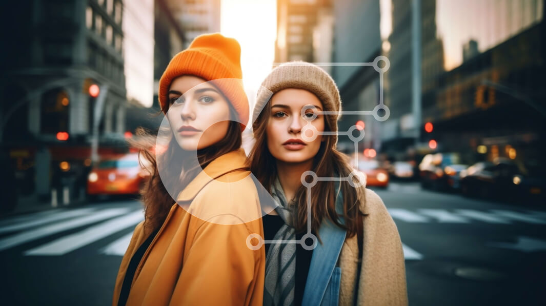 Intra Συλλεκτικό Ξύλινο Παζλ Plywood  4mm - Δύο γυναίκες που φορούν χειμωνιάτικα ρούχα στην οδό της πόλης στο ηλιοβασίλεμα Σε Ξύλινο Κουτί - Διαστάσεις Puzzle: 10x10 cm – 25 κομμάτια