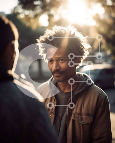 Intra Συλλεκτικό Ξύλινο Παζλ Plywood  4mm - Ομάδα ανθρώπων που στέκονται στο ηλιοβασίλεμα μπροστά από το κτίριο Σε Ξύλινο Κουτί - Διαστάσεις Puzzle: 10x10 cm – 25 κομμάτια