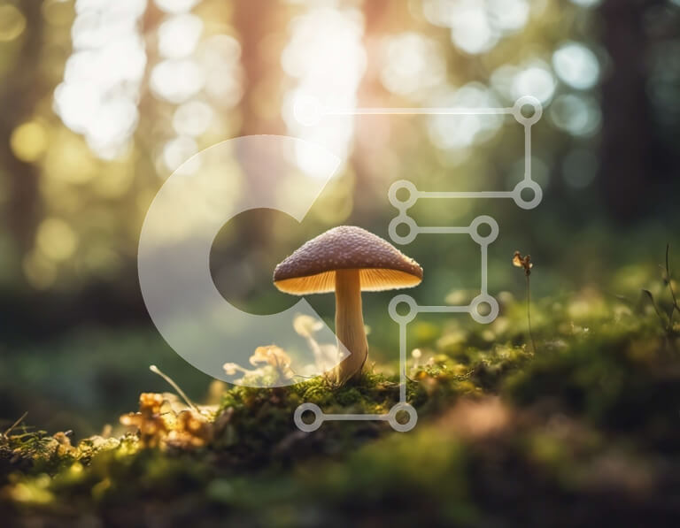 Intra Συλλεκτικό Ξύλινο Παζλ Plywood  4mm - Μικρό μανιτάρι σε ποώδη έδαφος στο δάσος Σε Ξύλινο Κουτί - Διαστάσεις: 10x10 cm – 25 κομμάτια