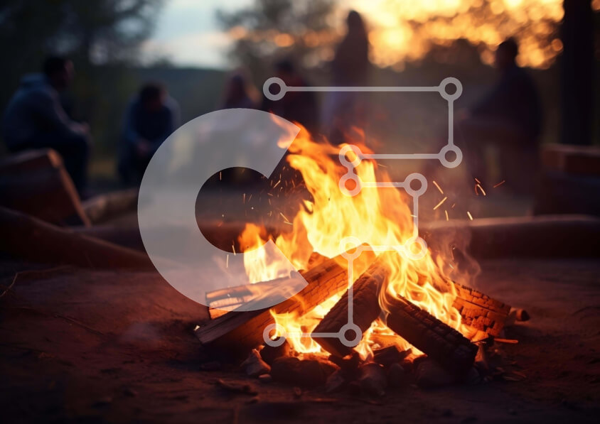 Intra Συλλεκτικό Ξύλινο Παζλ Plywood  4mm - Φωτιά με ανθρώπους σε εξωτερικούς χώρους Σε Ξύλινο Κουτί - Διαστάσεις: 10x10 cm – 25 κομμάτια