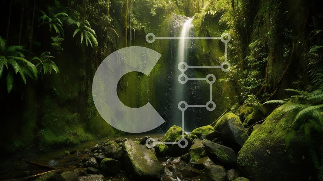 Intra Συλλεκτικό Ξύλινο Παζλ Plywood  4mm - Γραφικός καταρράκτης που πέφτει σε καταπράσινο βράχο σε μια πυκνή ζούγκλα Σε Ξύλινο Κουτί - Διαστάσεις: 10x10 cm – 25 κομμάτια