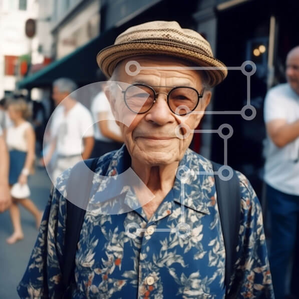 Intra Συλλεκτικό Ξύλινο Παζλ Plywood  4mm - Ηλικιωμένος άνδρας με καπέλο και μπαστούνι στην Cobblestone Street Σε Ξύλινο Κουτί - Διαστάσεις Puzzle: 10x10 cm – 25 κομμάτια