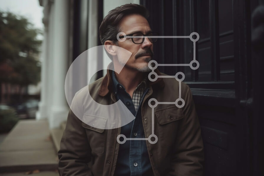 Intra Συλλεκτικό Ξύλινο Παζλ Plywood  4mm - Άνδρας με καφέ σακάκι και γυαλιά που κοιτάζει την απόσταση Σε Ξύλινο Κουτί - Διαστάσεις Puzzle: 10x10 cm – 25 κομμάτια