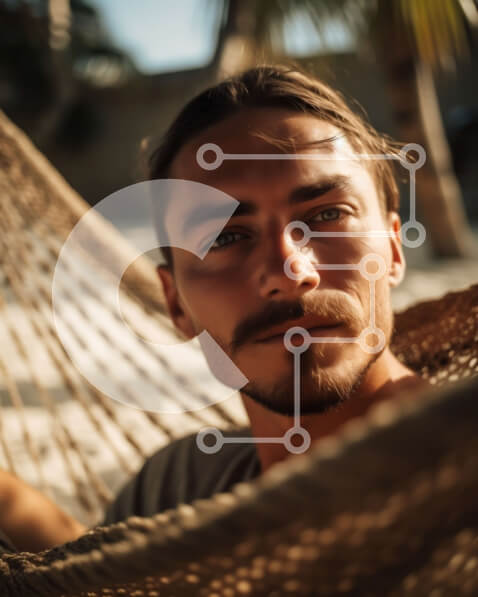 Intra Συλλεκτικό Ξύλινο Παζλ Plywood  4mm - Σοβαρός άνδρας σε μια αιώρα στην παραλία στο ηλιοβασίλεμα Σε Ξύλινο Κουτί - Διαστάσεις Puzzle: 10x10 cm – 25 κομμάτια