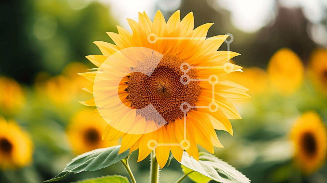 Intra Συλλεκτικό Ξύλινο Παζλ Plywood  4mm - Ηλίανθος σε ανοιχτό χωράφι με πράσινο γρασίδι και κίτρινα λουλούδια Σε Ξύλινο Κουτί - Διαστάσεις: 10x10 cm – 25 κομμάτια