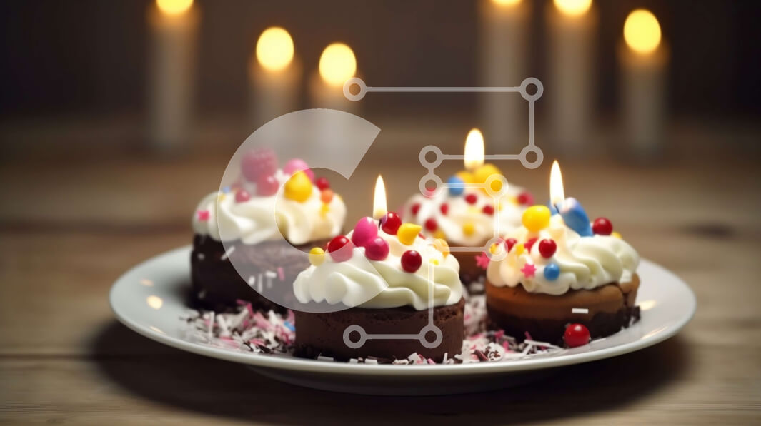 Σετ των 2 Intra Συλλεκτικό Ξύλινο Παζλ Plywood  4mm - Τρία cupcakes σοκολάτας με αναμμένα κεριά σε ξύλινο τραπέζι Σε Ξύλινο Κουτί - Διαστάσεις: 10x10 cm – 25 κομμάτια