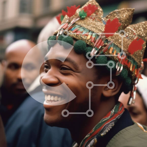 Intra Συλλεκτικό Ξύλινο Παζλ Plywood  4mm - Πολύχρωμο στέμμα: Ένας χαμογελαστός άντρας με φτερά και χάντρες Σε Ξύλινο Κουτί - Διαστάσεις Puzzle: 10x10 cm – 25 κομμάτια