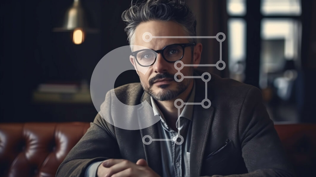 Intra Συλλεκτικό Ξύλινο Παζλ Plywood  4mm - Σοβαρός άνδρας με καφέ σακάκι και γυαλιά κοιτάζοντας την κάμερα Σε Ξύλινο Κουτί - Διαστάσεις Puzzle: 10x10 cm – 25 κομμάτια