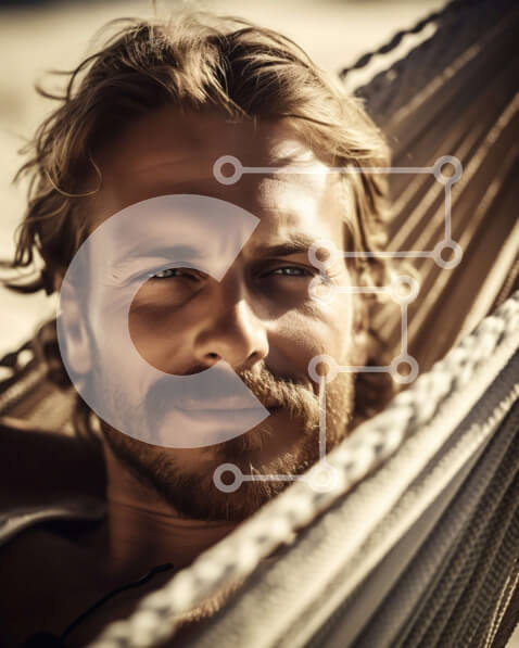 Intra Συλλεκτικό Ξύλινο Παζλ Plywood  4mm - Χαλαρός άνδρας σε μια αιώρα στην παραλία Σε Ξύλινο Κουτί - Διαστάσεις Puzzle: 10x10 cm – 25 κομμάτια