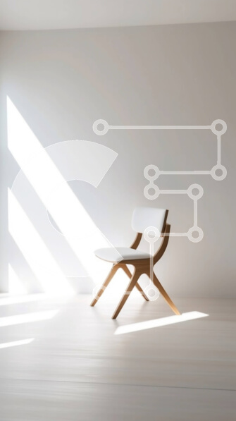 Intra Συλλεκτικό Ξύλινο Παζλ Plywood  4mm - Μινιμαλιστικός εσωτερικός σχεδιασμός: Άδειο λευκό δωμάτιο με ξύλινη καρέκλα Σε Ξύλινο Κουτί - Διαστάσεις Puzzle: 10x10 cm – 25 κομμάτια