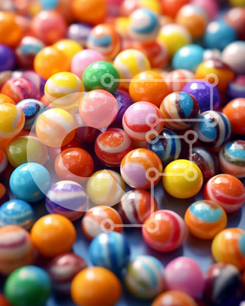 Σετ των 2 Intra Συλλεκτικό Ξύλινο Παζλ Plywood  4mm - Ζωντανό σωρό από πολύχρωμες μπάλες καραμέλας σε μπλε φόντο Σε Ξύλινο Κουτί - Διαστάσεις: 10x10 cm – 25 κομμάτια