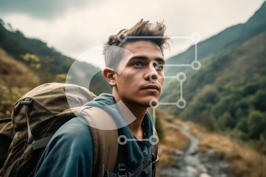 Intra Συλλεκτικό Ξύλινο Παζλ Plywood  4mm - Γραφική εικόνα ενός νεαρού άνδρα σε ένα βραχώδες μονοπάτι στα βουνά Σε Ξύλινο Κουτί - Διαστάσεις: 10x10 cm – 25 κομμάτια