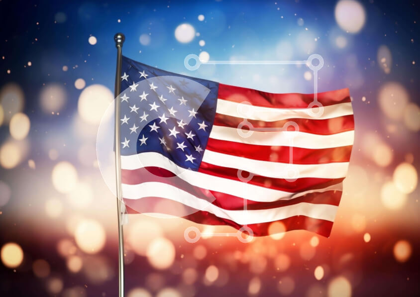 Intra Συλλεκτικό Ξύλινο Παζλ Plywood  4mm - Αμερικανική σημαία που κυματίζει με πυροτεχνήματα και αστέρια Σε Ξύλινο Κουτί - Διαστάσεις: 10x10 cm – 25 κομμάτια