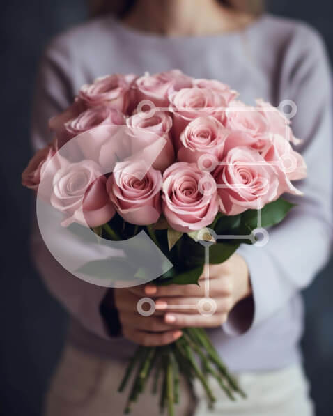 Intra Συλλεκτικό Ξύλινο Παζλ Plywood  4mm - Γυναίκα που κρατά μπουκέτο με ροζ τριαντάφυλλα Σε Ξύλινο Κουτί - Διαστάσεις Puzzle: 10x10 cm – 25 κομμάτια