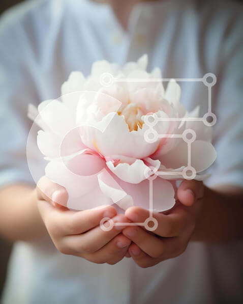 Intra Συλλεκτικό Ξύλινο Παζλ Plywood  4mm - Νεαρό άτομο που κρατά το ροζ λουλούδι Σε Ξύλινο Κουτί - Διαστάσεις Puzzle: 10x10 cm – 25 κομμάτια