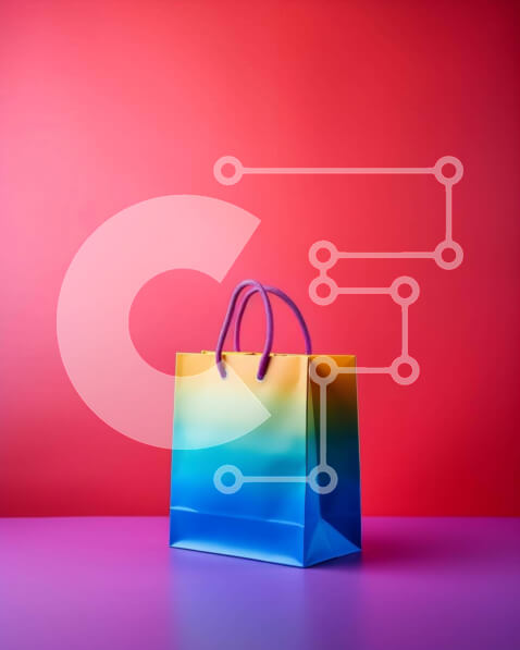 Intra Συλλεκτικό Ξύλινο Παζλ Plywood  4mm - Πολύχρωμη τσάντα αγορών σε κόκκινο και ροζ φόντο Σε Ξύλινο Κουτί - Διαστάσεις Puzzle: 10x10 cm – 25 κομμάτια