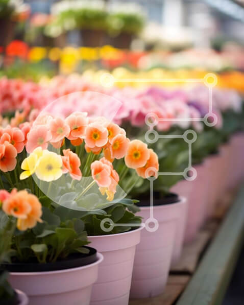 Intra Συλλεκτικό Ξύλινο Παζλ Plywood  4mm - Ροζ και κίτρινα λουλούδια σε γλάστρες στο Flower Store Σε Ξύλινο Κουτί - Διαστάσεις: 10x10 cm – 25 κομμάτια