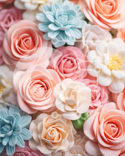 Intra Συλλεκτικό Ξύλινο Παζλ Plywood  4mm - Κοντινό πλάνο με ροζ, μπλε και λευκά λουλούδια σε διάφορα σχήματα και μεγέθη Σε Ξύλινο Κουτί - Διαστάσεις: 10x10 cm – 25 κομμάτια