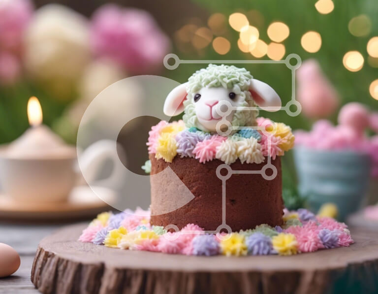 Intra Συλλεκτικό Ξύλινο Παζλ Plywood  4mm - Πασχαλινό κέικ λαγουδάκι με κεριά και λουλούδια Σε Ξύλινο Κουτί - Διαστάσεις: 10x10 cm – 25 κομμάτια