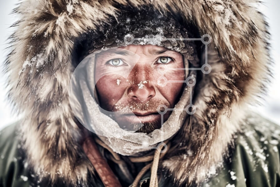 Intra Συλλεκτικό Ξύλινο Παζλ Plywood  4mm - Κομψός άνδρας με γούνινο παλτό και κουκούλα που στέκεται στο χιόνι Σε Ξύλινο Κουτί - Διαστάσεις Puzzle: 10x10 cm – 25 κομμάτια