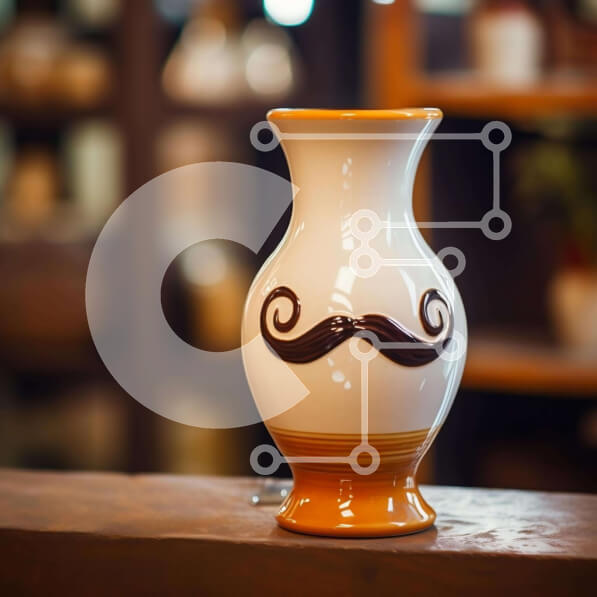 Intra Συλλεκτικό Ξύλινο Παζλ Plywood  4mm - Λευκό βάζο με σχέδιο πορτοκαλί μουστάκι στο τραπέζι Σε Ξύλινο Κουτί - Διαστάσεις: 10x10 cm – 25 κομμάτια