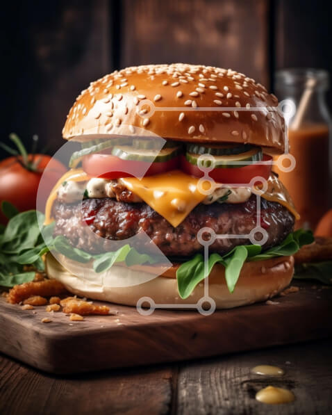 Σετ των 2 Intra Συλλεκτικό Ξύλινο Παζλ Plywood  4mm - Νόστιμο Cheeseburger με μαρούλι, ντομάτα και κέτσαπ σε ξύλινο ξύλο κοπής Σε Ξύλινο Κουτί - Διαστάσεις: 10x10 cm – 25 κομμάτια