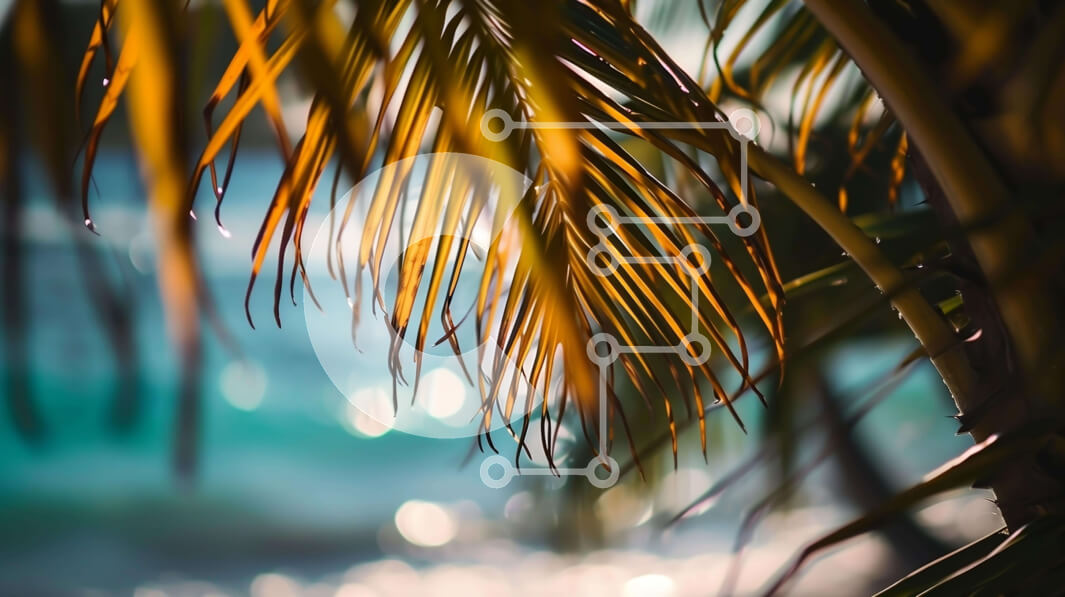 Intra Συλλεκτικό Ξύλινο Παζλ Plywood  4mm - Φοίνικας στην παραλία με θέα στον ωκεανό Σε Ξύλινο Κουτί - Διαστάσεις: 10x10 cm – 25 κομμάτια