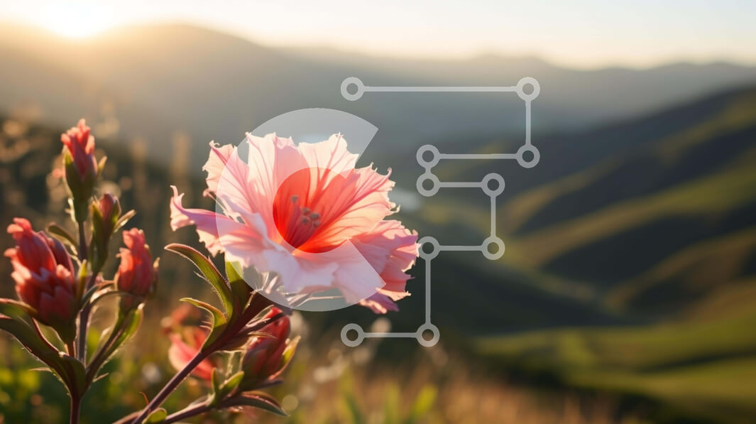 Intra Συλλεκτικό Ξύλινο Παζλ Plywood  4mm - Ροζ λουλούδι με πράσινους λόφους και βουνά Σε Ξύλινο Κουτί - Διαστάσεις: 10x10 cm – 25 κομμάτια