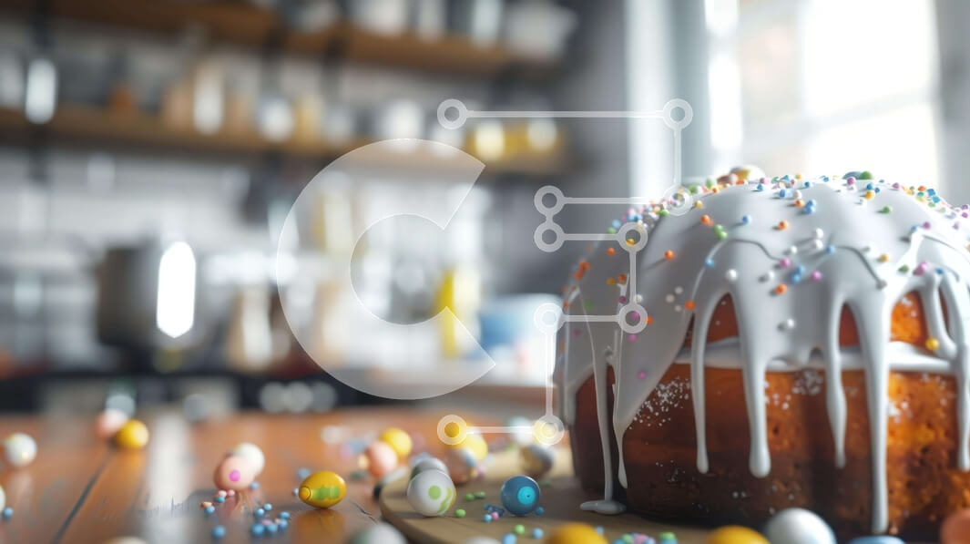 Σετ των 2 Intra Συλλεκτικό Ξύλινο Παζλ Plywood  4mm - Πασχαλινό κέικ Bundt και πολύχρωμα αυγά σε ξύλινο τραπέζι Σε Ξύλινο Κουτί - Διαστάσεις: 10x10 cm – 25 κομμάτια