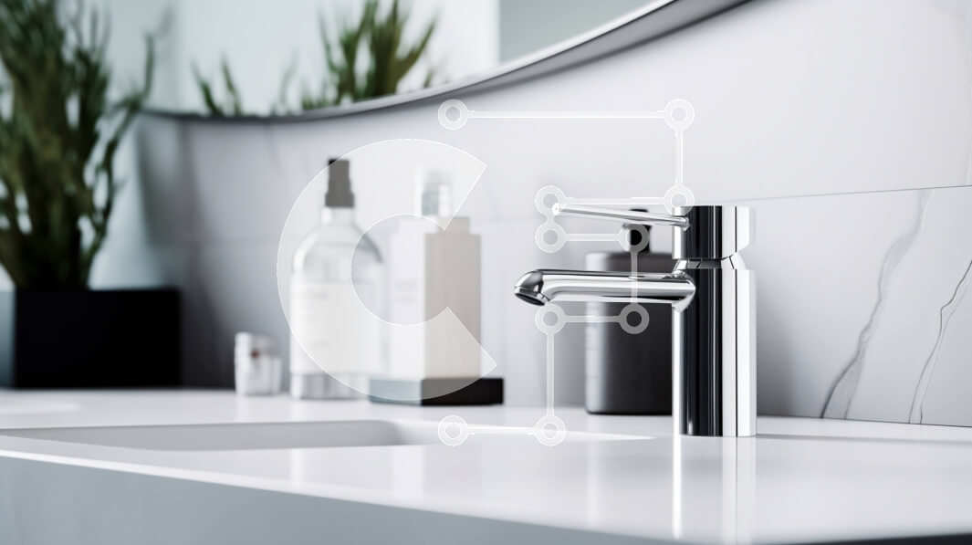 Intra Συλλεκτικό Ξύλινο Παζλ Plywood  4mm - Μοντέρνο μπάνιο με λευκό νεροχύτη και βρύση χρωμίου Σε Ξύλινο Κουτί - Διαστάσεις Puzzle: 10x10 cm – 25 κομμάτια