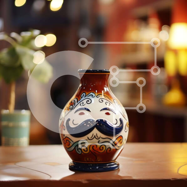 Intra Συλλεκτικό Ξύλινο Παζλ Plywood  4mm - Πολύχρωμο βάζο με περίπλοκο σχέδιο και πρόσωπο με μουστάκι Σε Ξύλινο Κουτί - Διαστάσεις: 10x10 cm – 25 κομμάτια