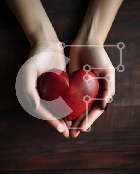 Intra Συλλεκτικό Ξύλινο Παζλ Plywood  4mm - Δύο γυναίκες που κρατούν την κόκκινη καρδιά στα χέρια τους Σε Ξύλινο Κουτί - Διαστάσεις Puzzle: 10x10 cm – 25 κομμάτια