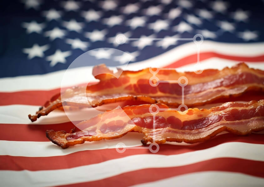 Σετ των 2 Intra Συλλεκτικό Ξύλινο Παζλ Plywood  4mm - Φέτες μπέικον αμερικανικής σημαίας Σε Ξύλινο Κουτί - Διαστάσεις: 10x10 cm – 25 κομμάτια