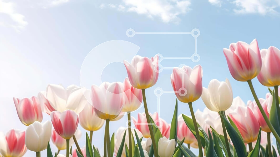 Intra Συλλεκτικό Ξύλινο Παζλ Plywood  4mm - Πεδίο με τουλίπες με μπλε ουρανό και σύννεφα Σε Ξύλινο Κουτί - Διαστάσεις: 10x10 cm – 25 κομμάτια