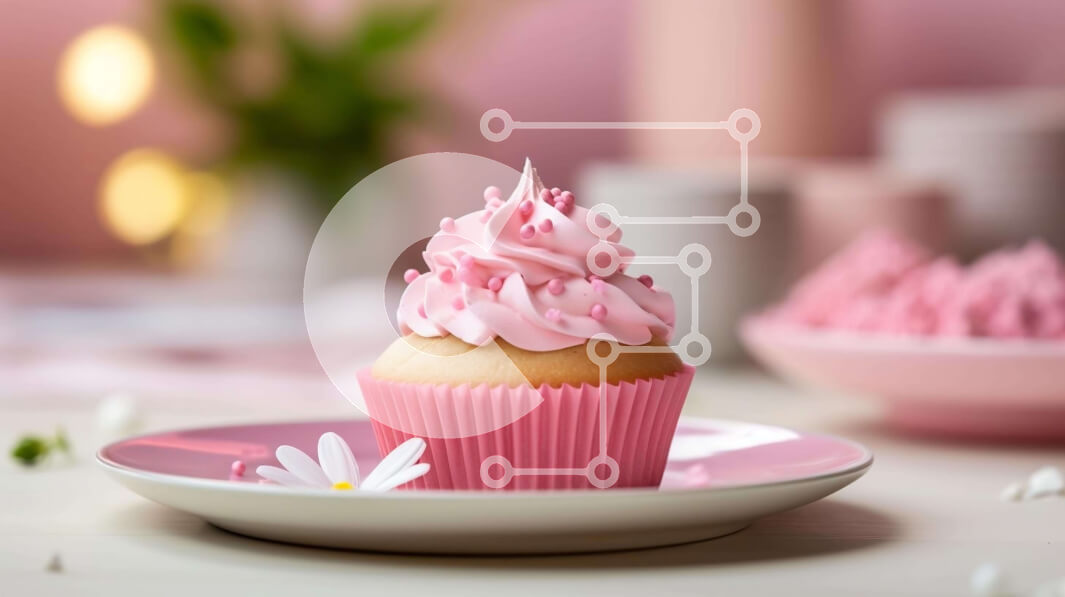 Σετ των 2 Intra Συλλεκτικό Ξύλινο Παζλ Plywood  4mm - Ροζ cupcake με λουλούδι μαργαρίτα στο τραπέζι Σε Ξύλινο Κουτί - Διαστάσεις: 10x10 cm – 25 κομμάτια