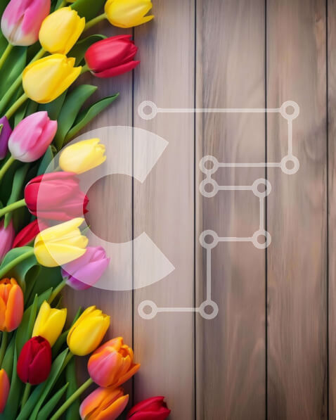 Intra Συλλεκτικό Ξύλινο Παζλ Plywood  4mm - Πολύχρωμη διάταξη τουλίπας σε ξύλινο φόντο Σε Ξύλινο Κουτί - Διαστάσεις: 10x10 cm – 25 κομμάτια