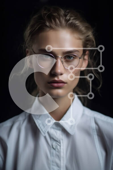 Intra Συλλεκτικό Ξύλινο Παζλ Plywood  4mm - Κομψό πορτρέτο γυναίκας με γυαλιά και λευκό πουκάμισο Σε Ξύλινο Κουτί - Διαστάσεις Puzzle: 10x10 cm – 25 κομμάτια